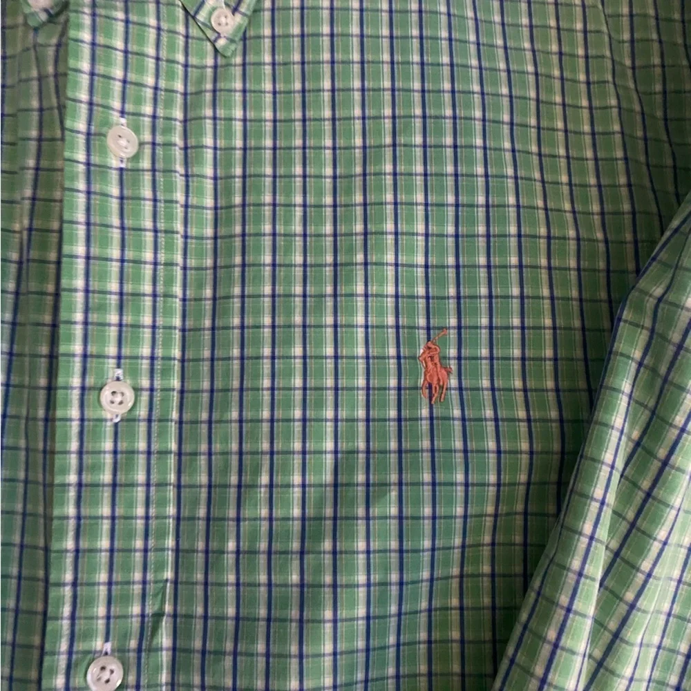 Ralph Lauren Polo Green‎ Plaid Button Up Shirt Classic Fit Men’s Size Large